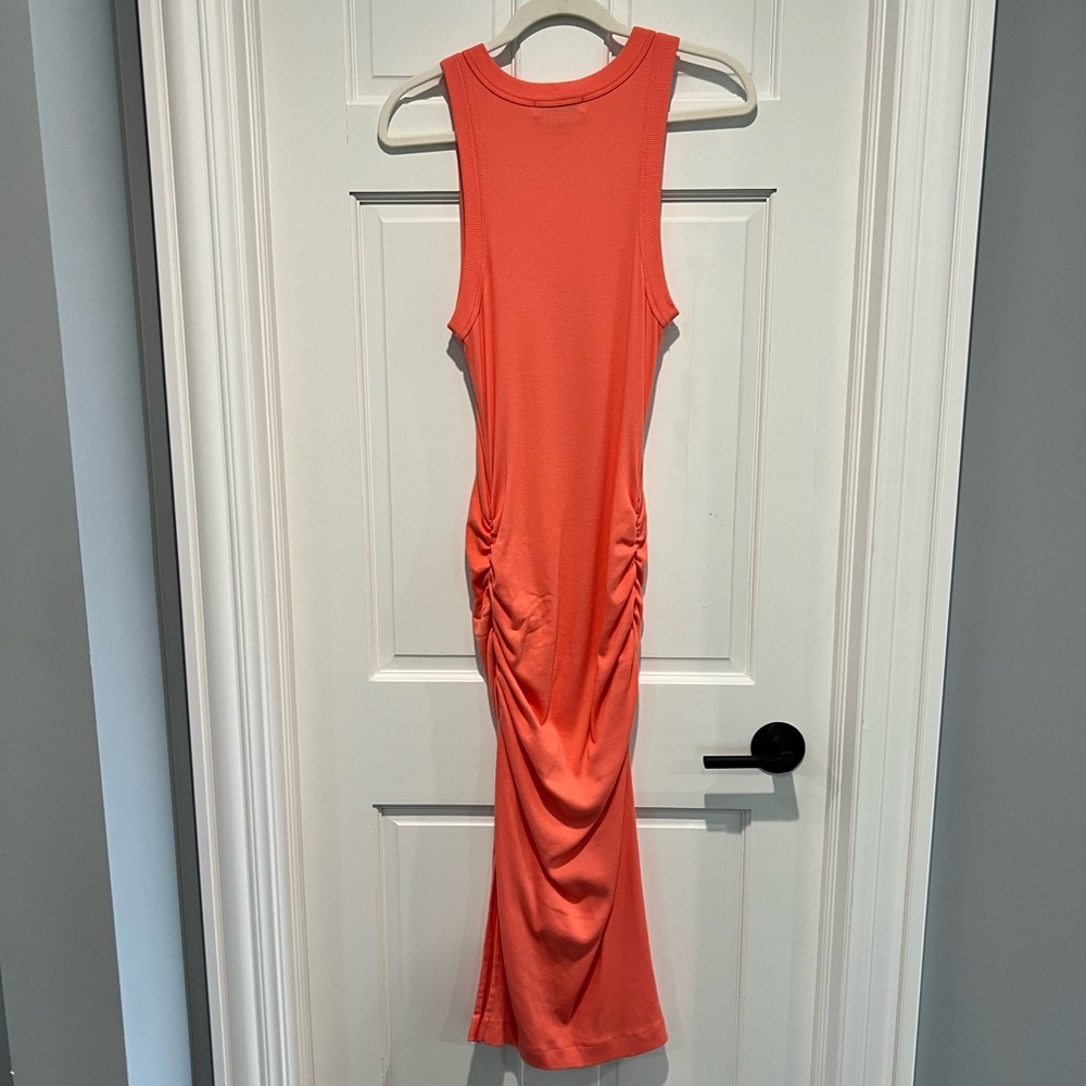 Michael Stars Wren Ruched Midi Dress Small Heatwave Orange Ribbed Tank Bodycon - Picture 5 of 7
